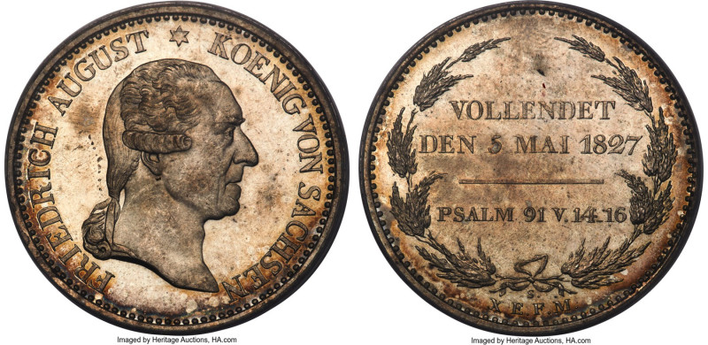 Saxony. Friedrich August I "Death" Taler 1827-S MS65 PCGS, Dresden mint, KM1111....