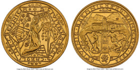Republic gold "Kremnica Mines" 5 Dukaten 1934 MS66 Prooflike NGC, Kremnitz mint, KM-XM20, Fr-14. Mintage: 70. One of the most visually exciting editio...