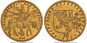 Republic gold 10 Dukatu 1932 MS65 NGC, Kremnitz mint, KM14, Fr-4. Mintage: 1,035. A rarity of the Czechoslovakian series that we encounter with lesser...
