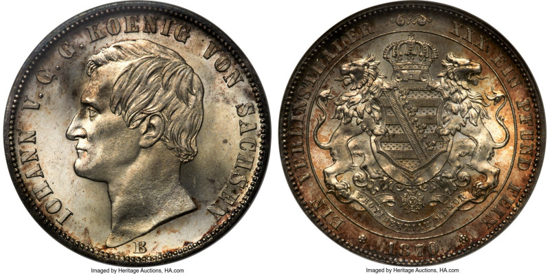 Saxony. Johann Taler 1870-B MS66 NGC, Dresden mint, KM1214, Dav-895, Thun-348. H...