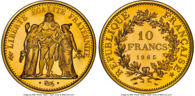 Republic gold Proof Piefort 10 Francs 1965 PR67 Ultra Cameo NGC, Paris mint, KM-P357, GEM-183.P2. Mintage: 50. A forerunner to the later 50 Francs iss...