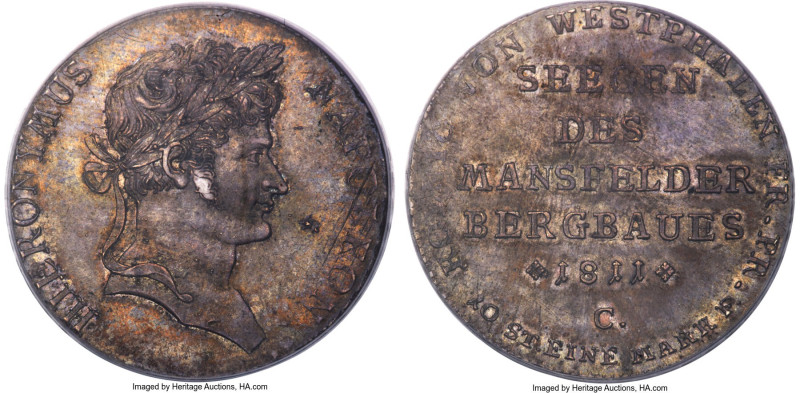 Westphalia. Jerome Napoleon "Mining" Taler 1811-C AU58+ PCGS, Clausthal mint, Da...