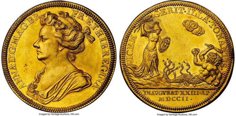 Anne gold "Coronation" Medal 1702 MS63 NGC, MI-228/4, Eimer-390. 35mm. By J. Cro...