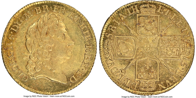 George I gold Guinea 1715 MS64 NGC, KM543, S-3630, Schneider-546. An entrancing ...