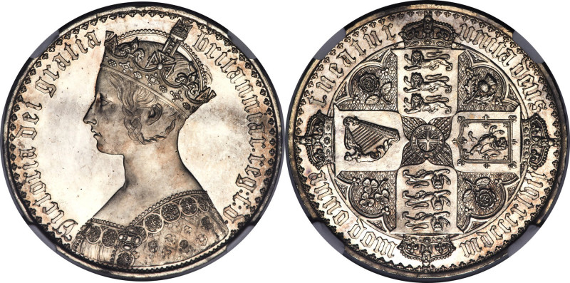 Victoria Proof "Gothic" Crown 1847 PR63 NGC, KM744, S-3883, UN DECIMO on edge. T...