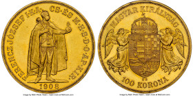 Franz Joseph I gold 100 Korona 1908-KB MS63+ NGC, Kremnitz mint, KM491, Fr-249. Mintage: 4,038. From the upper echelons of the certified population, a...
