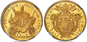 Papal States. Pius VI gold 10 Zecchini Anno XII (1787) MS62 Prooflike NGC, Bologna mint, KM309, Fr-390, B-3012. 34.23gm. A sought-after type in Mint S...