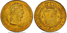 Ferdinand VII gold 8 Escudos 1821 GA-FS AU58 NGC, Guadalajara mint, KM161.1, Cal-1748. Plain bust variety. Heralding from the final year of Spanish ru...