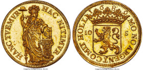 Holland. Provincial gold 10 Stuivers (1/2 Gulden) 1689 MS63+ Prooflike NGC, KM59a, Fr-Unl., Delm-807 (R3), PW-Ho59.3. 29mm. 6.94gm. Always scarce as a...