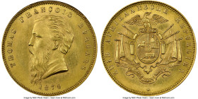Transvaal. Republic gold "Fine Beard" Burgers Pond 1874 MS65 NGC, Heaton mint, KM1.2, Fr-1, Hern-B1. Mintage: 695. By Leonard Wyon. Fine beard variety...