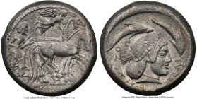 SICILY. Syracuse. Deinomenid Tyranny, Hieron I (ca. 475-470 BC). AR tetradrachm (23mm, 17.33 gm, 9h). NGC XF 4/5 - 4/5. Charioteer driving quadriga wa...