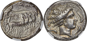 SICULO-PUNIC. Sicily. Lilybaeum (as 'Cape of Melkart'). Ca. 350-300 BC. AR tetradrachm (26mm, 17.16 gm, 7h). NGC XF 4/5 - 2/5, scuff. Ca. 330-305 BC. ...