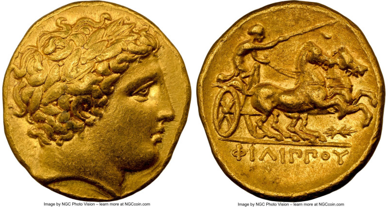 MACEDONIAN KINGDOM. Philip II (359-336 BC). AV stater (18mm, 8.59 gm, 12h). NGC ...