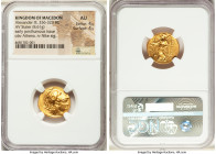MACEDONIAN KINGDOM. Alexander III the Great (336-323 BC). AV stater (18mm, 8.61 gm, 6h). NGC AU 4/5 - 4/5. Posthumous issue of Abydus, ca. 323-317 BC....