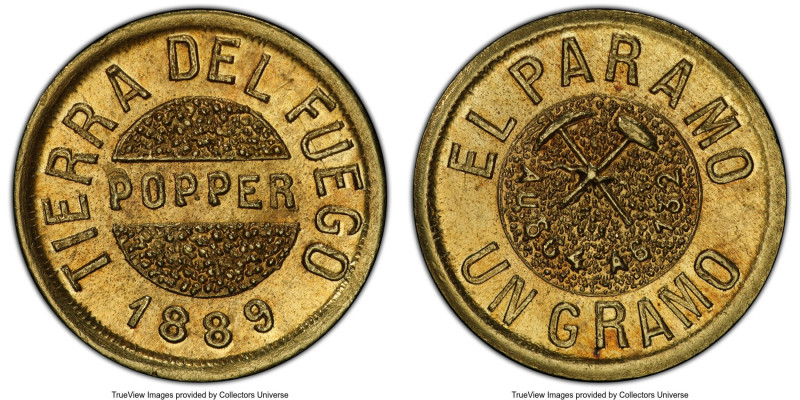 Tierra del Fuego. Territory gold "Popper" Gramo 1889 MS65 PCGS, Buenos Aires min...