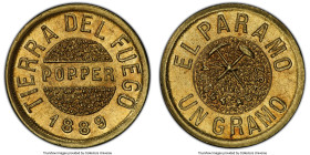 Tierra del Fuego. Territory gold "Popper" Gramo 1889 MS65 PCGS, Buenos Aires mint, KM-Tn5, Janson-7. Large letters obverse and reverse variety. Produc...