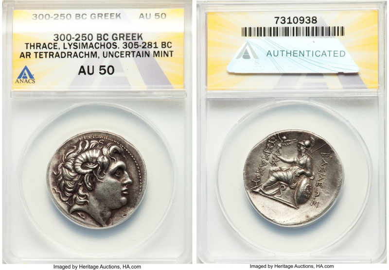 THRACIAN KINGDOM. Lysimachus (305-281 BC). AR tetradrachm (30mm, 1h). ANACS AU50...