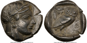 ATTICA. Athens. Ca. 465-455 BC. AR tetradrachm (23mm, 17.16 gm, 6h). NGC AU 5/5 - 4/5. Head of Athena right, wearing crested Attic helmet ornamented w...