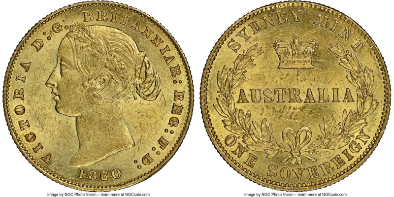 Victoria gold Sovereign 1860-SYDNEY UNC Details (Obverse Rim Filed) NGC, Sydney ...