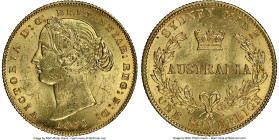 Victoria gold Sovereign 1863-SYDNEY MS61+ NGC, Sydney mint, KM4, Fr-10, Marsh-A368 (R). Not the scarcest date of early Sydney Sovereigns but not the e...