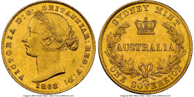 Victoria gold Sovereign 1868-SYDNEY MS62 NGC, Sydney mint, KM4, Marsh-A374. An exceptionally high grade example for the year, this near Choice piece c...
