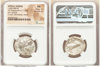 ATTICA. Athens. Ca. 440-404 BC. AR tetradrachm (26mm, 17.22 gm, 1h). NGC MS 5/5 - 5/5. Mid-mass coinage issue. Head of Athena right, wearing earring, ...