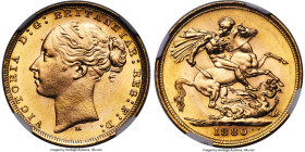 Victoria gold "St. George" Sovereign 1880-M MS64+ NGC, Melbourne mint, KM7. The top example at NGC, with none earning even a base 64. Wonderfully lust...