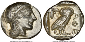 ATTICA. Athens. Ca. 440-404 BC. AR tetradrachm (26mm, 17.22 gm, 7h). NGC MS 5/5 - 5/5. Mid-mass coinage issue. Head of Athena right, wearing earring, ...