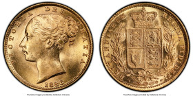 Victoria gold "Shield" Sovereign 1886-S MS64+ PCGS, KM6, S-3885B, Marsh-82 (S). The nicest example for this type we have ever had the pleasure of hand...
