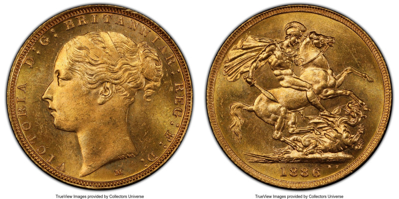 Victoria gold "St. George" Sovereign 1886-M MS64 PCGS, Melbourne mint, KM7, S-38...