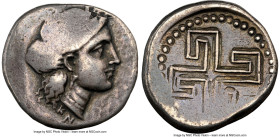 CRETE. Cnossus. Ca. 330-270 BC. AR stater (23mm, 10.82 gm). NGC Choice VF 3/5 - 5/5. Head of Demeter right, hair braided with small chignon at back of...