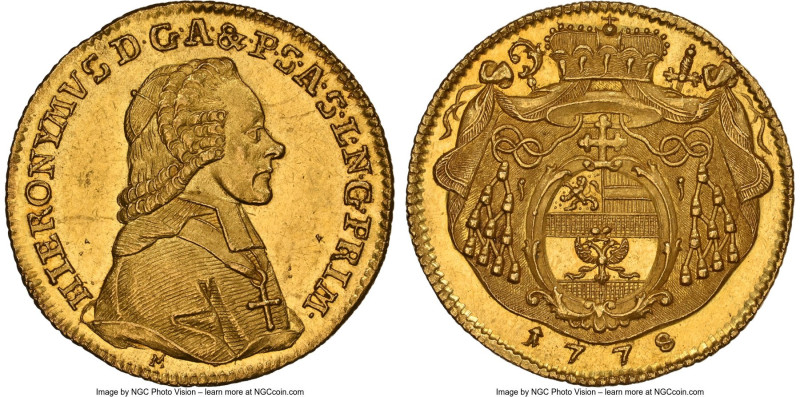 Salzburg. Hieronymus gold Ducat 1778-M MS62 Prooflike NGC, Vienna mint, KM437, F...