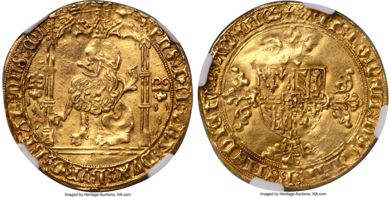 Brabant. Philippe le Bon (1433-1467) gold Lion d'Or ND (1454-1456) AU 50 NGC, Me...