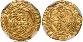 Edward III (1327-1377) gold 1/4 Noble ND (1361-1369) MS62 NGC, Calais mint, S-1514, N-1246. Voided quatrefoil in center of reverse, with cross over sh...