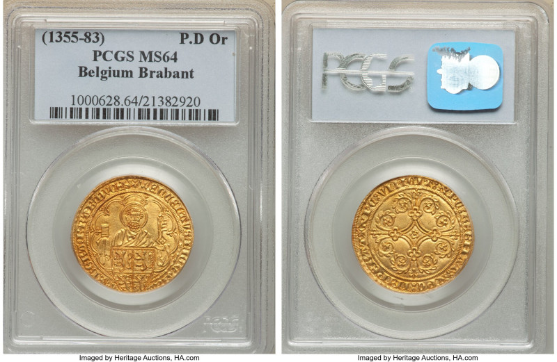 Jeanne & Wenceslas gold Pieter d'Or ND (1355-1383) MS64 PCGS, Louvain mint, Fr-1...