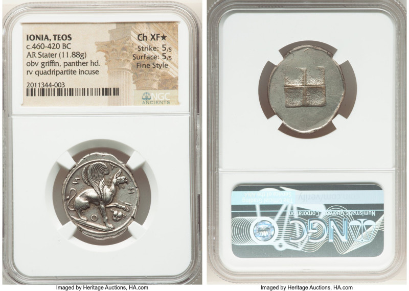 IONIA. Teos. Ca. 460-420 BC. AR stater (26mm, 11.88 gm). NGC Choice XF S 5/5 - 5...