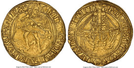 Henry VII (1485-1509) gold Angel ND (1504-1505) AU58 NGC, Tower mint, Cross-Crosslet mm, S-2183, N-1697, Schneider-Unl. 5.09gm. (cross-crosslet) hЄnRI...