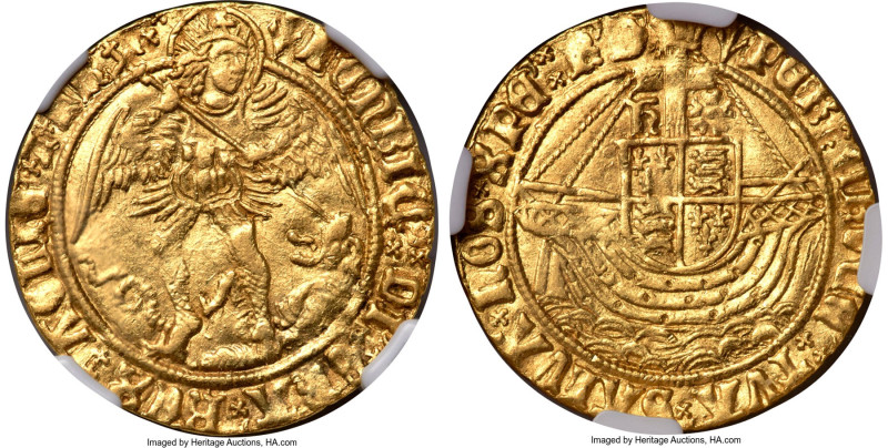 Henry VII (1485-1509) gold Angel ND (1505-1509) AU55 NGC, Tower mint, S-2187, No...