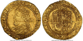 James I (1603-1625) gold 1/2 Laurel ND (1619-1625) AU55 NGC, Tower mint, Lis mm, Third Coinage, KM70, S-2641a, N-2117. 4.44gm. IACOBVS D : G : MAG : B...