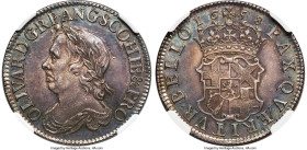 Oliver Cromwell Shilling 1658 MS63 NGC, S-3228, ESC-1005. An enthralling specimen with alluring, glassy surfaces in lilac and teal yielding to the met...