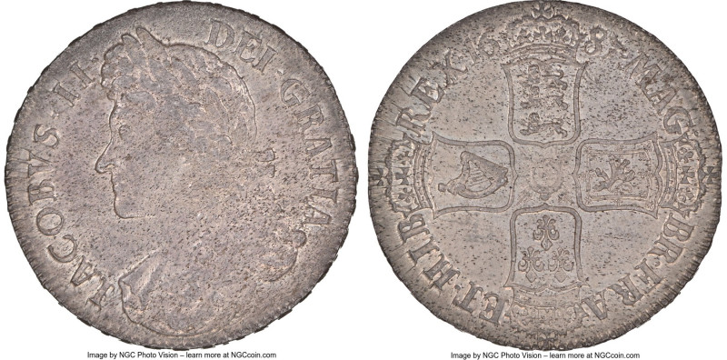 James II Crown 1687 MS62 NGC, KM463, S-3407, ESC-743. TERTIO edge. A highly coll...