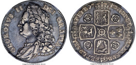 George II Crown 1743 XF45 NGC, KM585.1, S-3688. Roses in angles. Evenly worn, with grey-blue toning throughout, this example has good character and pr...