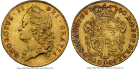 George II gold Guinea 1740 AU53 NGC, KM577.1, S-3676. A charming example absent of the central weaknesses common for the type. Minimally handled with ...