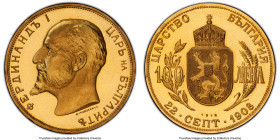 Ferdinand I gold Proof Restrike 100 Leva 1912-Dated (1967-1968) PR69 Cameo PCGS, Sofia mint, KM34, cf. Fr-5 (original Proof). Mintage: 1,000. National...