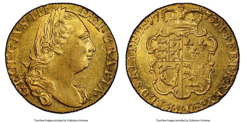 George III gold Guinea 1775 MS62 PCGS, KM604, S-3728. An attractive and problem-...