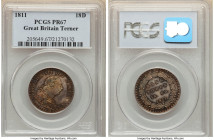 George III Proof Bank of England 18 Pence (1 Shilling 6 Pence) Token 1811 PR67 PCGS, KM-Tn2, S-3771, ESC-970. An outstanding and highly impressive pie...