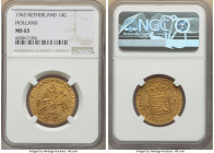 Holland. Provincial gold 14 Gulden (Golden Rider) 1763 MS63 NGC, Amsterdam mint, KM97, Fr-253, Delm-782. Among the more collectible gold issues of pro...