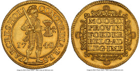 Holland. Provincial gold 2 Ducat 1748 MS63 NGC, KM47.1, Delm-773. A wholly appreciable representative of a somewhat uncommon type in Mint State status...