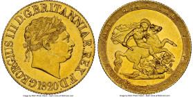 George III gold Sovereign 1820 AU58 NGC, KM674, S-3785C, Marsh-4B (R). Closed '2' in date. A delightful example of the iconic Pistrucci design, border...