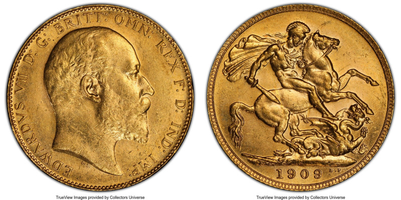 Edward VII gold Sovereign 1909-C MS63 PCGS, Ottawa mint, KM14, S-3970. Mintage: ...